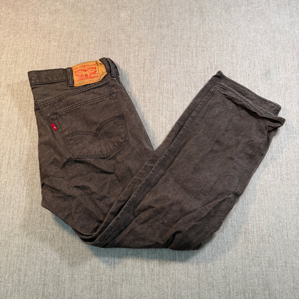 Levis 501 Original Fit Jeans Mens 38x29 Faded Black Brown Button Fly Denim